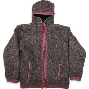 Laundromat 100% Wool Floral Embroiderd Boho Lined Zip Sweater Jacket Nepal M